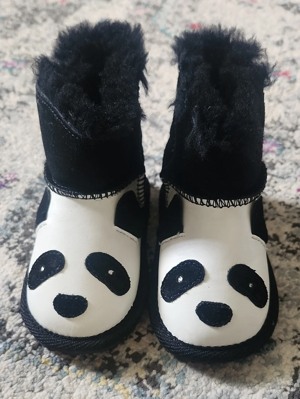 Panda Face Black & White Fuzzy Baby EMU Boots